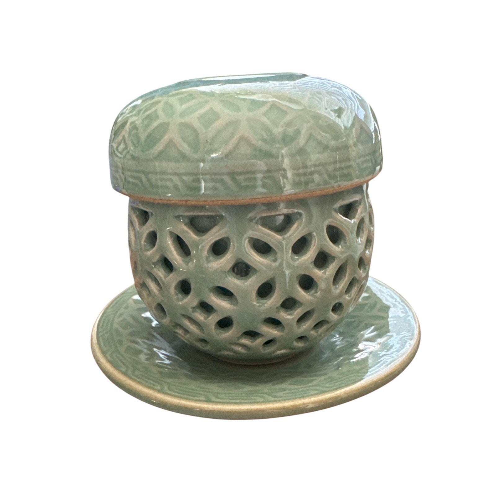 Korean 4 Pc Celadon Tea Set With Cup Saucer Lid and Infuser