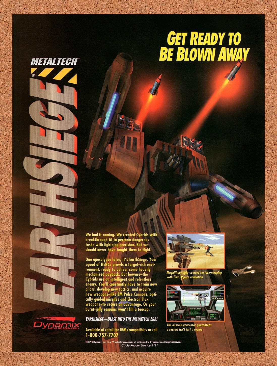 1993 Metaltech Earthsiege PC Original Advertisement / Retro Promo v1