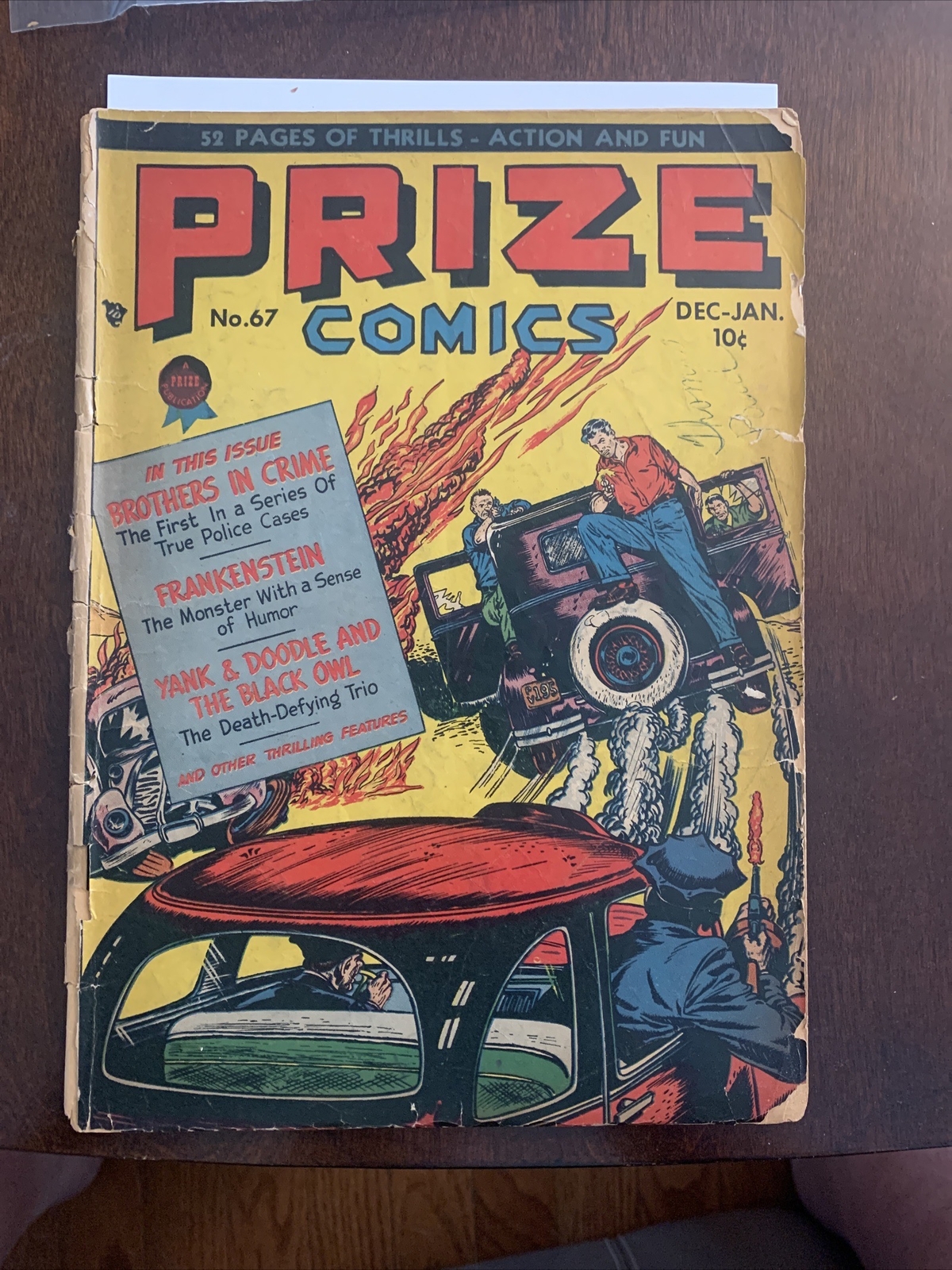 Prize Comics #67 Golden Age Superhero Black Owl Frankenstein Yank & Doodle