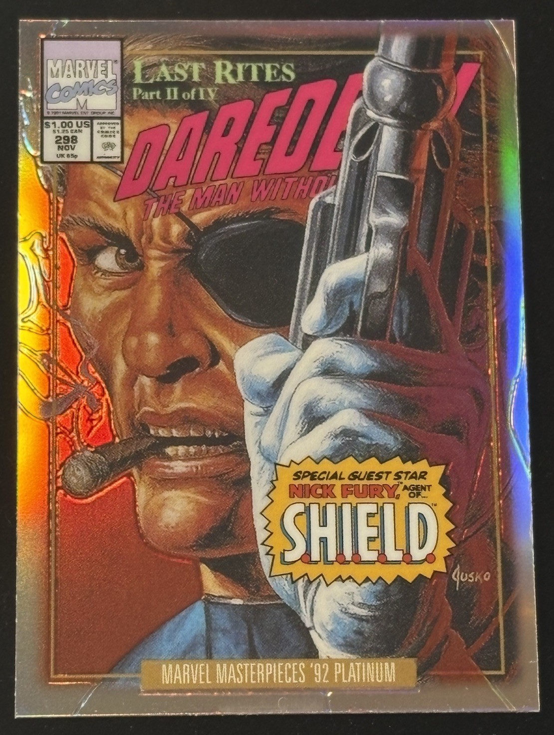 2024 UD Marvel Masterpieces 92 Platinum Nick Fury Variant Covers Rainbow #64-V