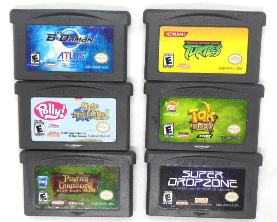 Game Boy Advance Lot; B-Daman,Polly Pocket,Pirates of the Carribean,Turtles,Tak