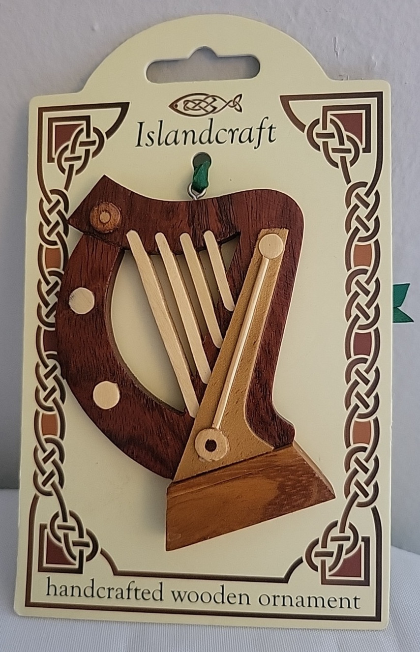 Islandcraft CELTIC IRISH HARP Wooden Hanging Ornament - 2.5 X 3.5 inch NWT