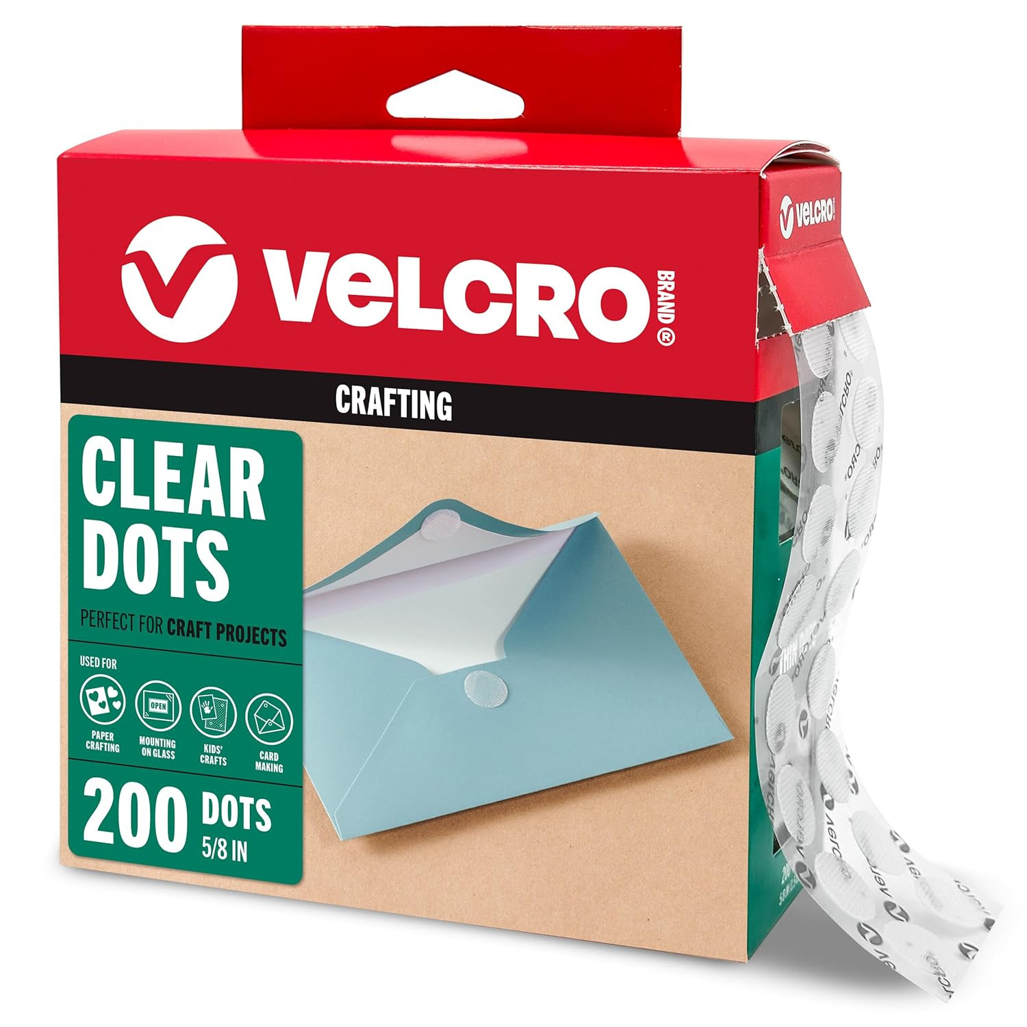 Velcro Brand Thin Clear Dots with Adhesive, 200Pk 5/8In Circles, for Crafting Sc