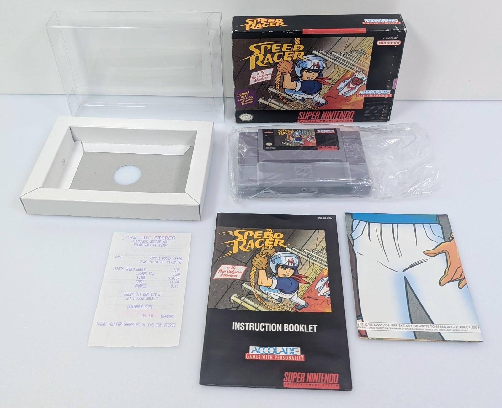 Speed Racer (Super Nintendo SNES, 1994) Complete w/ Box, Poster, & Receipt