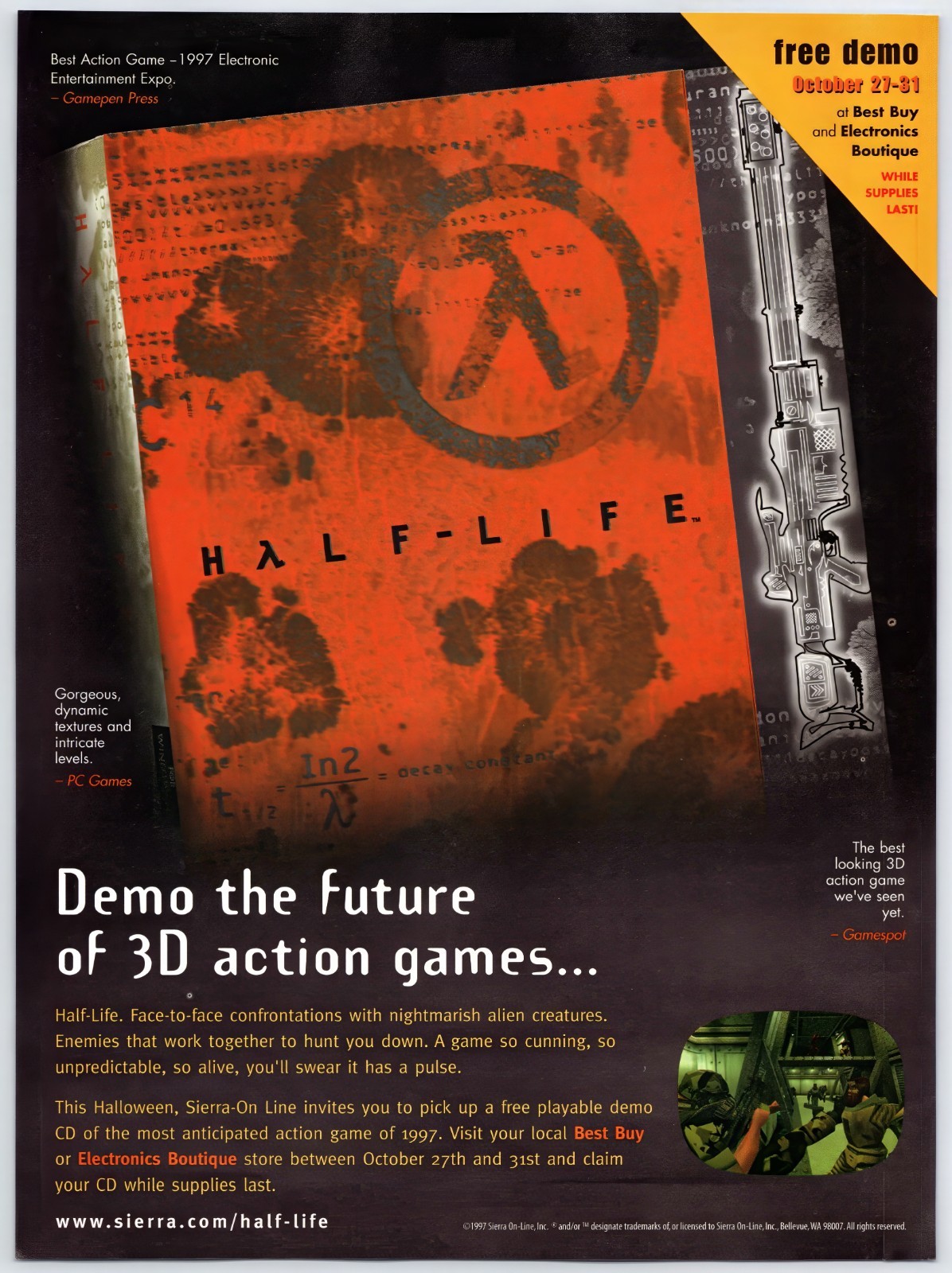 Half Life - Launch Demo - PC Game - Original Promo Print Ad Poster Art - 1997