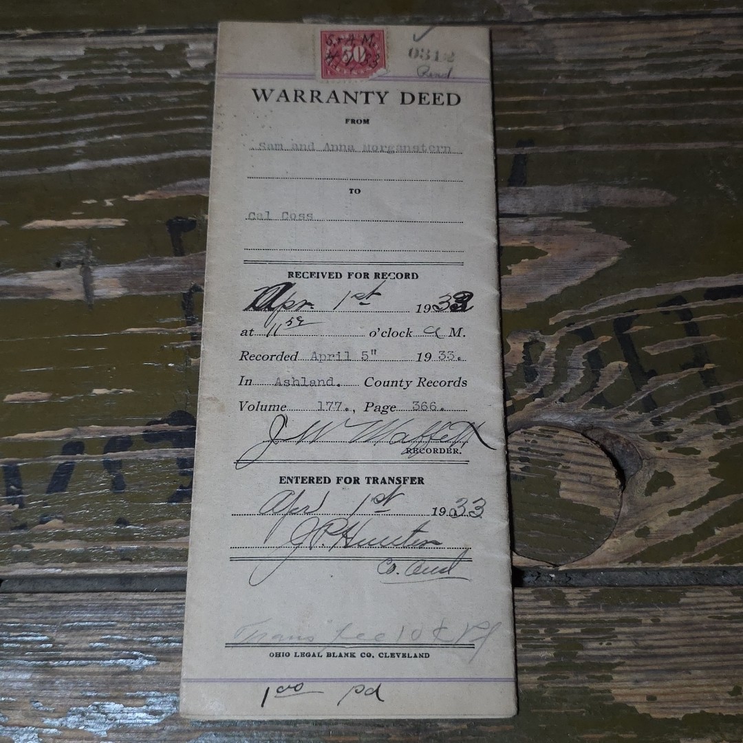 1933 Ashland County Ohio Ashland Ohio Warranty Deed