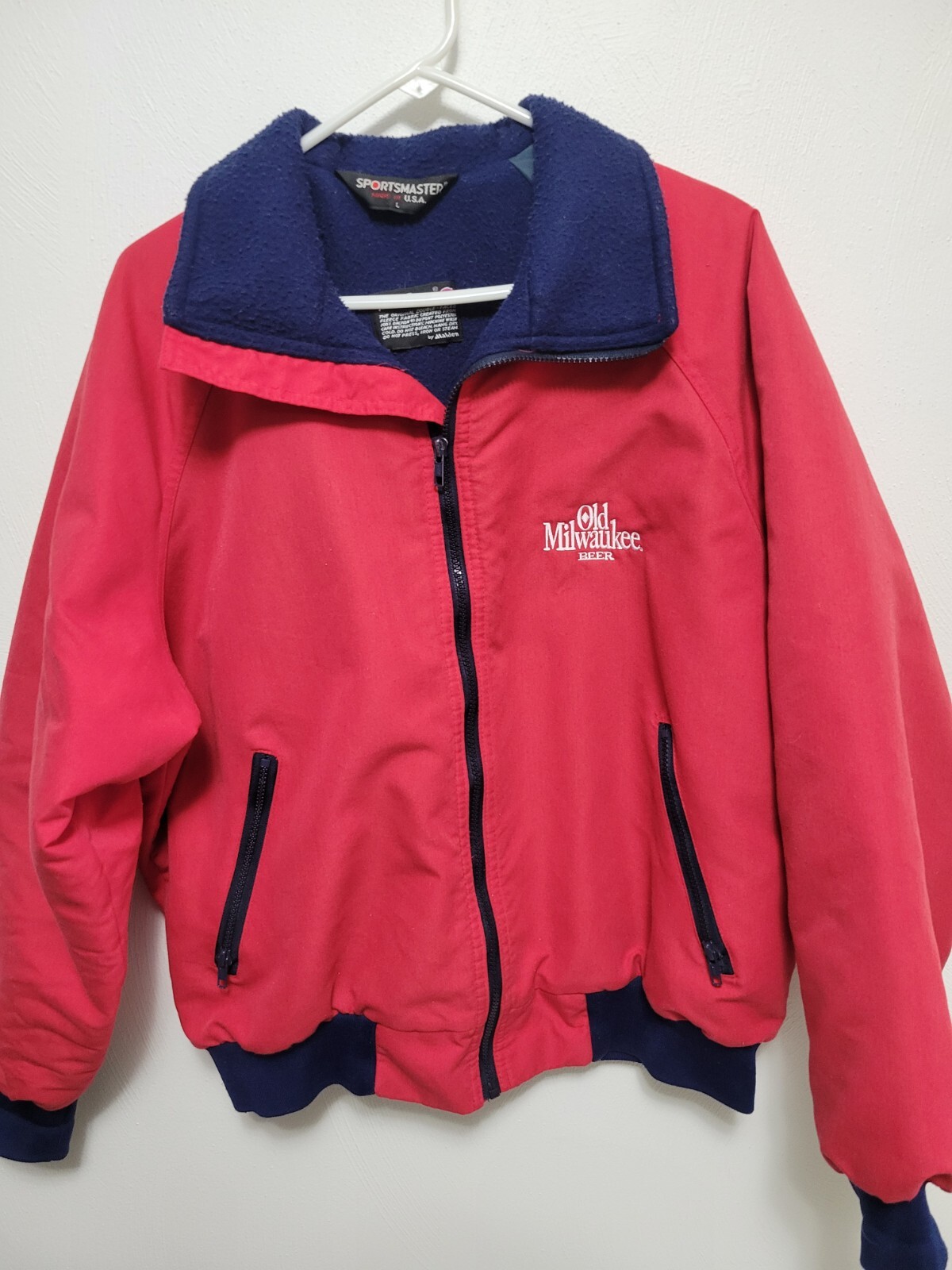 Vintage Old Milwaukee Beer Jacket Large By Sportsmaster Warm Polarfleece USA