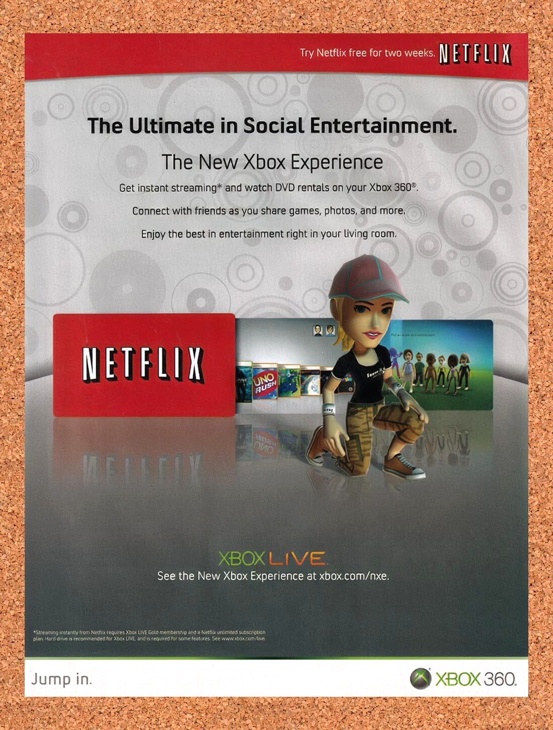 2008 Microsoft Xbox Live Netflix Streaming Original Ad / Retro Wall Art v3