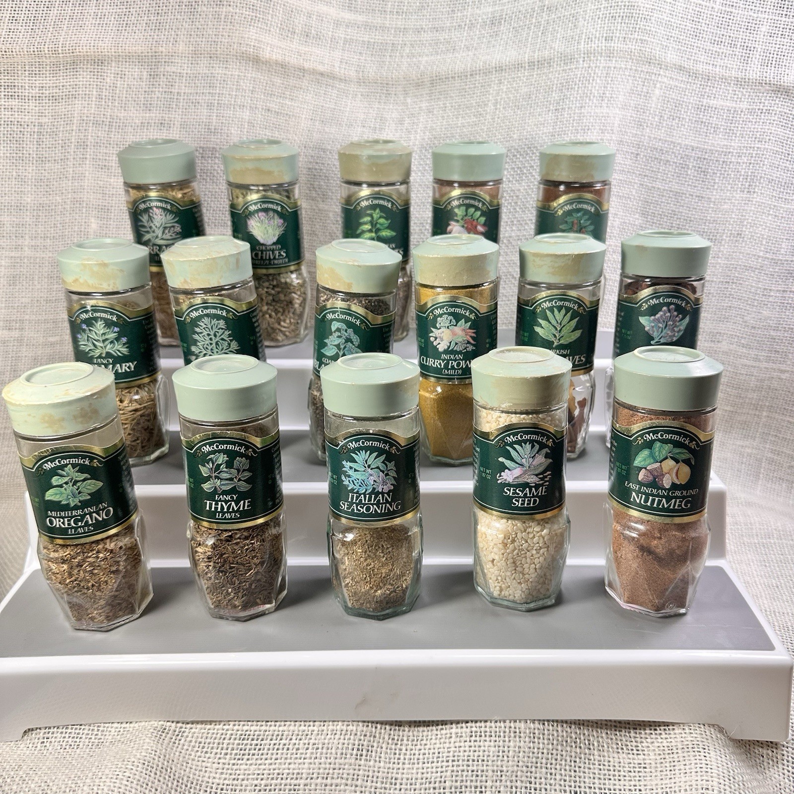 Vintage McCormick GREEN Lid Spice Jars  YOU PICK Savory Expired MOVIE PROP