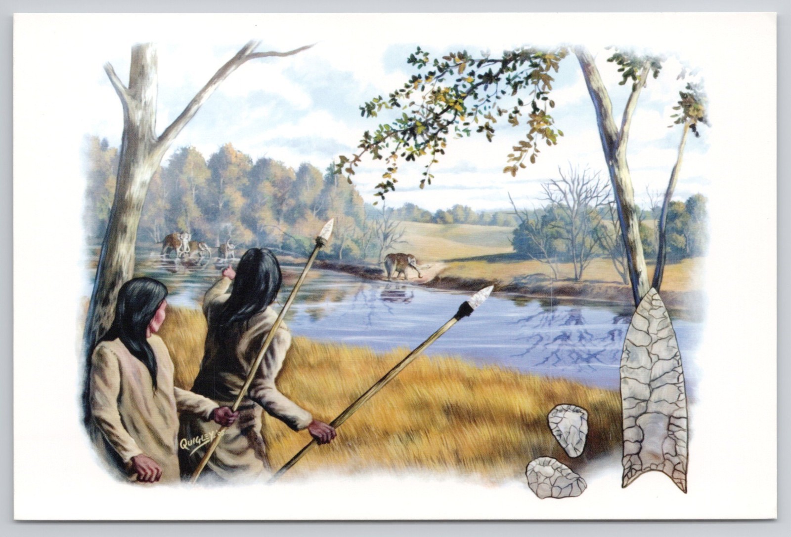 Ocmulgee National Monument Postcard Macon GA Paleo-Indian Mammoth Hunter Quigley