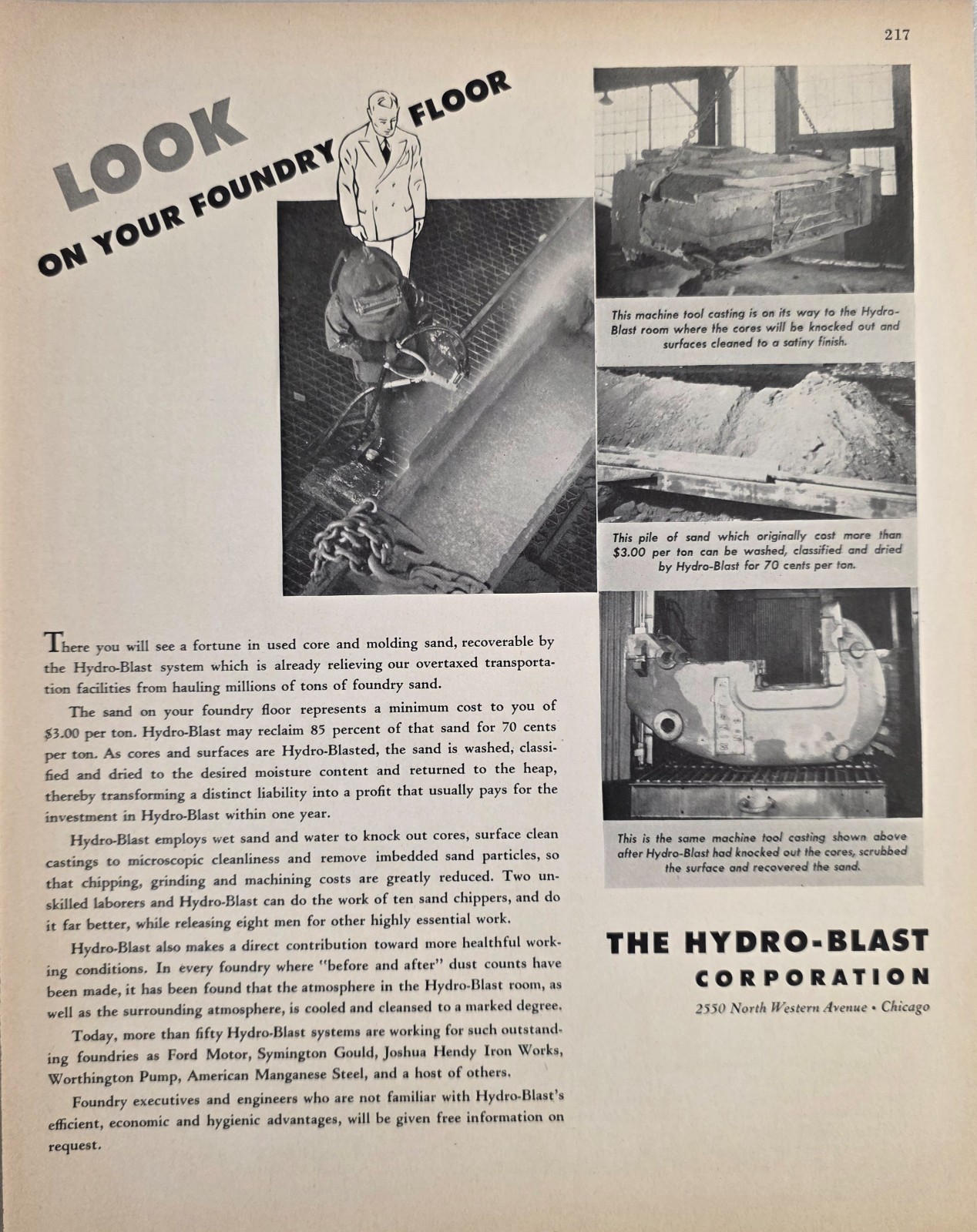 1943 Print Ad Hydro-Blast Corp Systems Used in Foundries Chicago,Illinois
