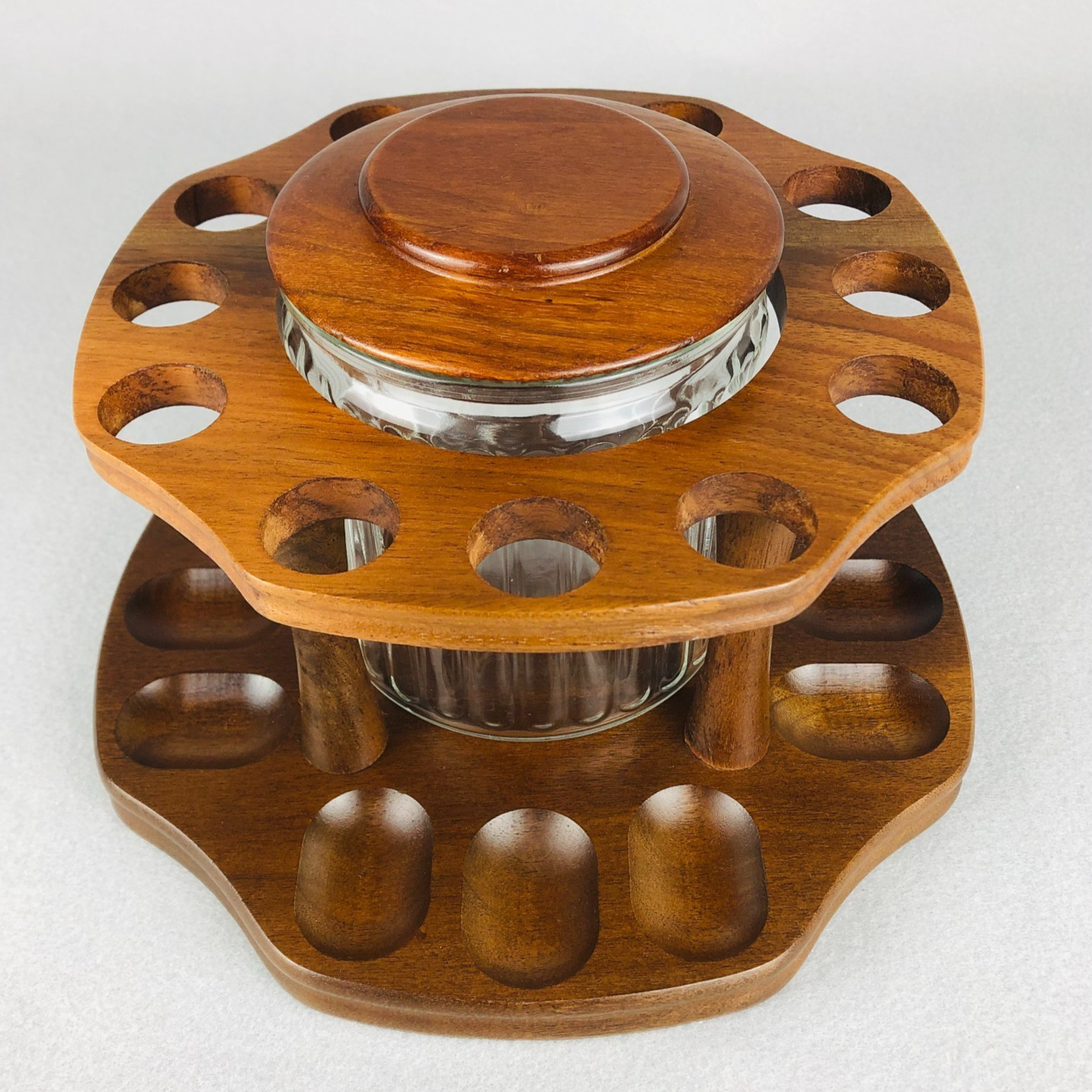 Vintage Decatur Industries 12 Pipe Caddy Tobacco Jar Beautiful wood Felt bottom