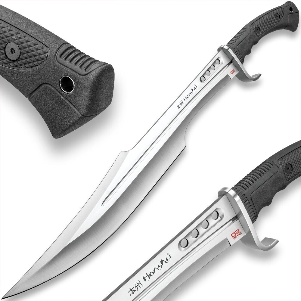 Honshu D2 Spartan Sword and Scabbard | Grippy TPR Handle | 23” Overall Length