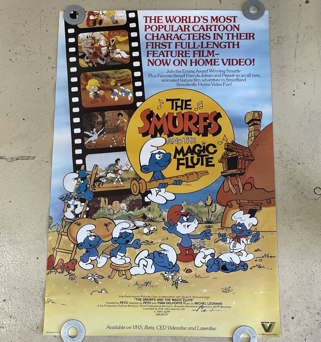 Vintage 1984 The Smurfs And The Magic Flute Poster 80s Smurf 36x24”  NOS Paper