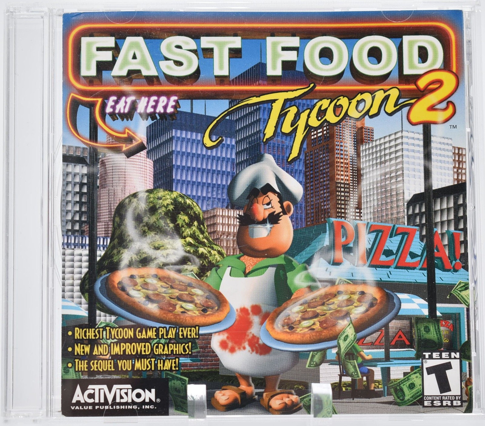 Fast Food Tycoon 2 - PC CD-ROM, 2000, Business Sim, Pizza Empire Builder, Retro