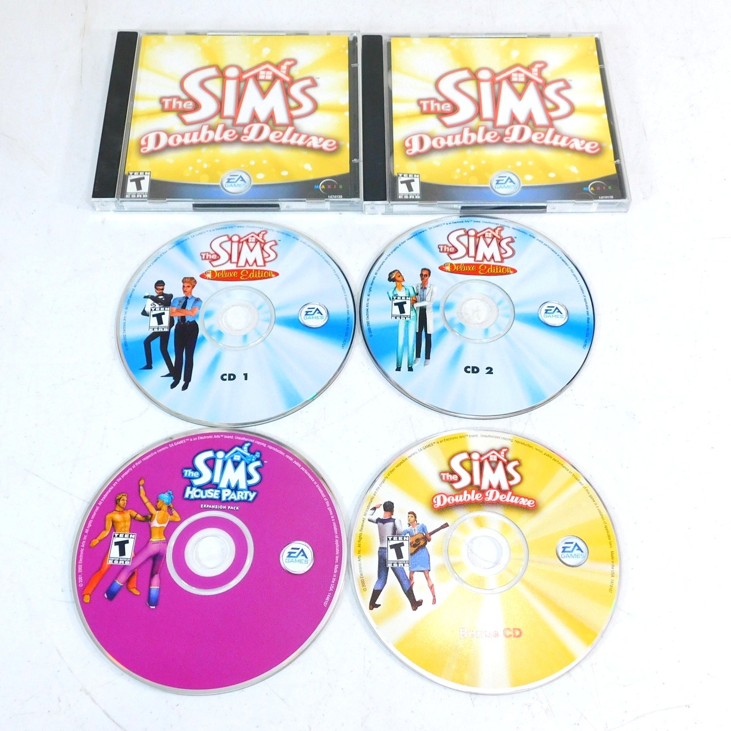 The Sims Double Deluxe 4 Disc PC CD ROM Tested 2003 Jewel Case
