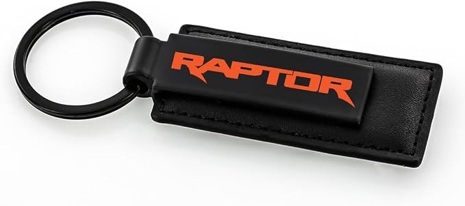 Ford Raptor Logo UV Cured Imprint on a black leather keychain (Black)