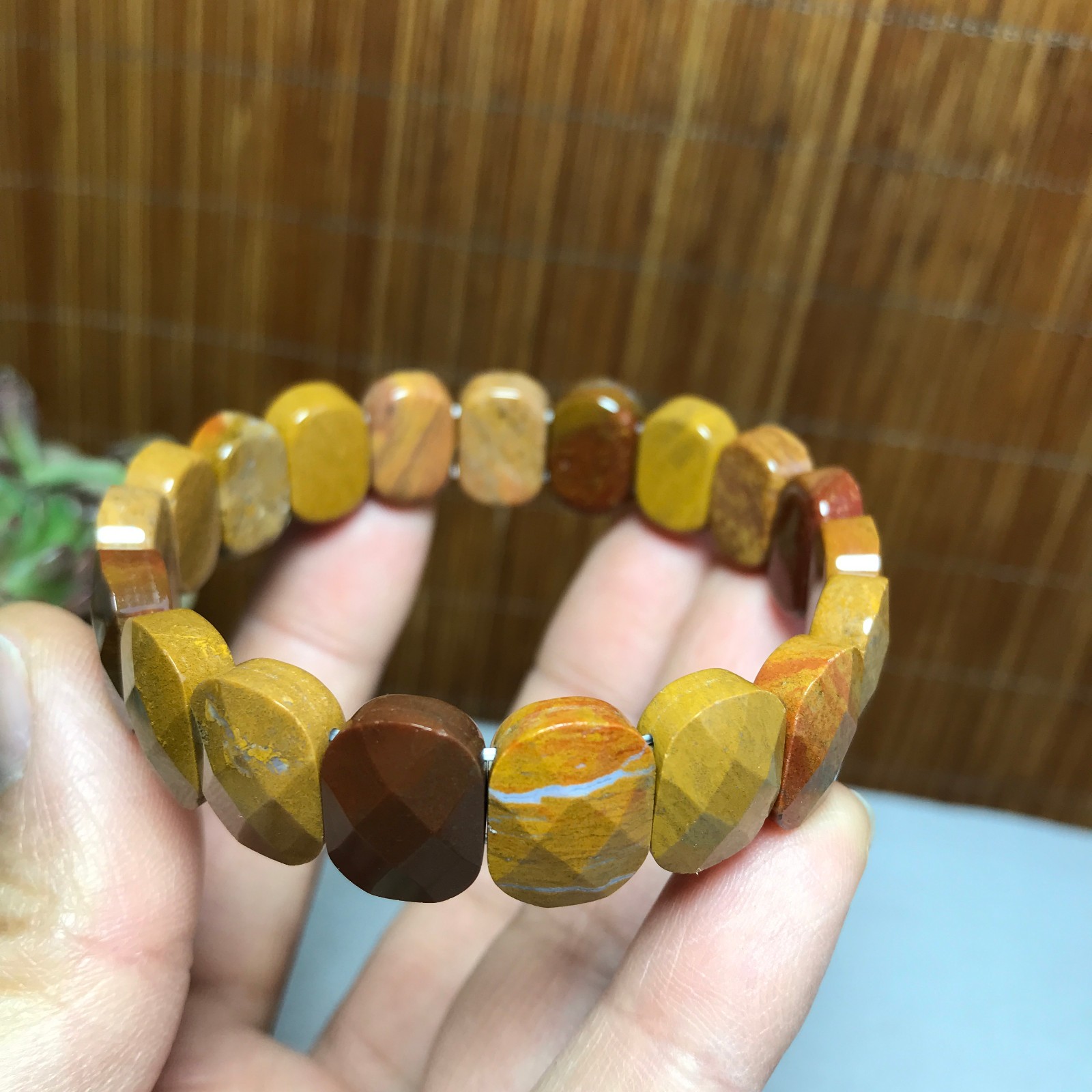Natural Colored egg yolk Gemstone Bracelet Brown Stretch Bracelet Handmade A4067