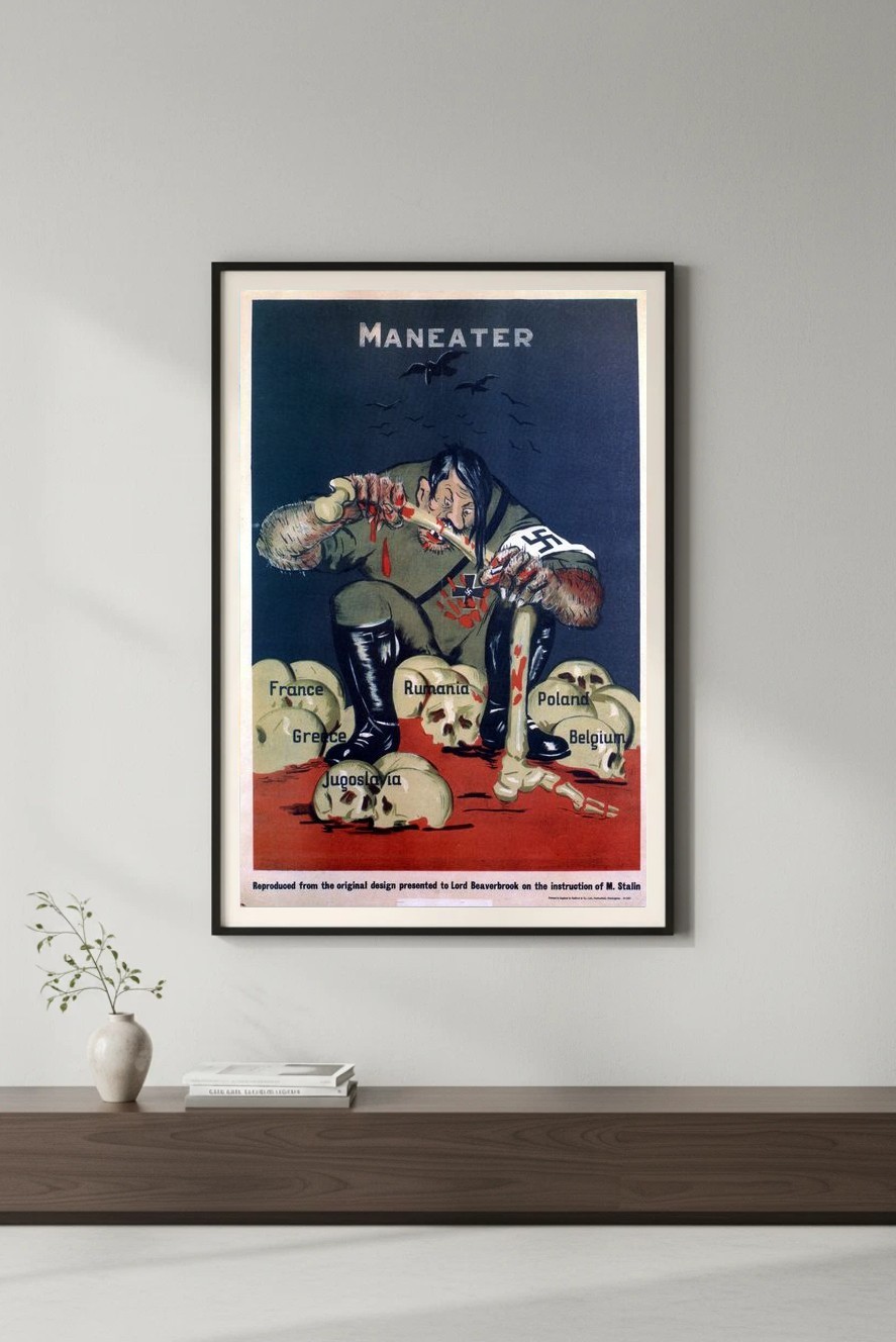 Maneater WWII Anti-Nazi Propaganda Poster - Vintage Style 24x36” 🇬🇧