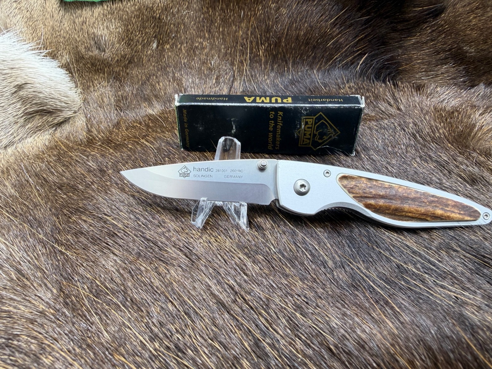 2002 Puma Handic Liner Lock Folder Knife With Stag Handles Mint Factory Box P7