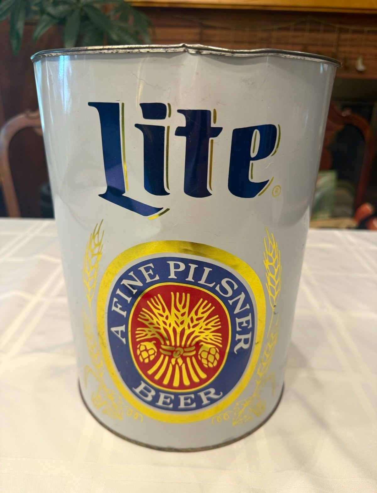 Vintage 1970s Miller Lite Beer Metal Trash Can Wastebasket J.L. Clark Breweriana