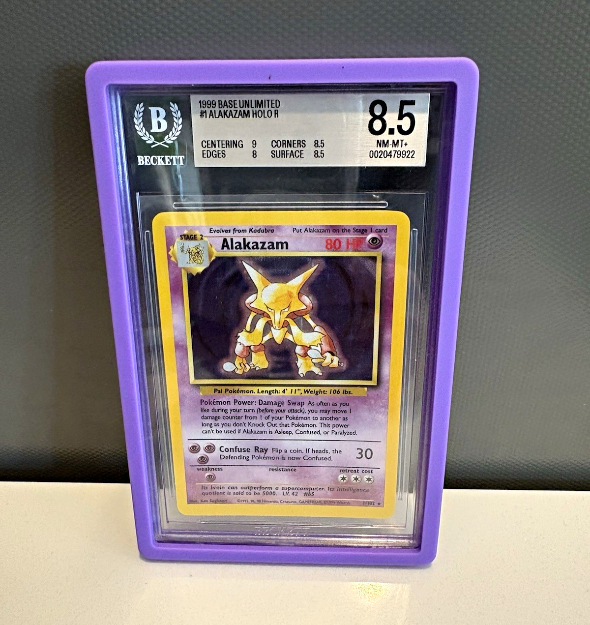 Pokémon 1999 Base Set Unlimited Alakazam Holo #1 BGS 8.5 English
