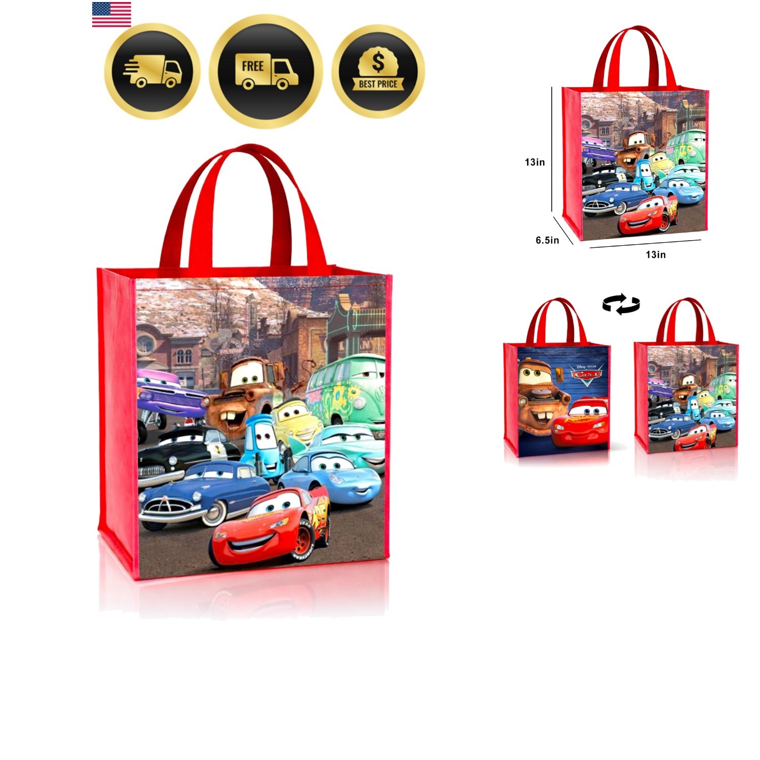 Cars Double Sided Tote Bag - Medium Lightning McQueen Grocery Tote