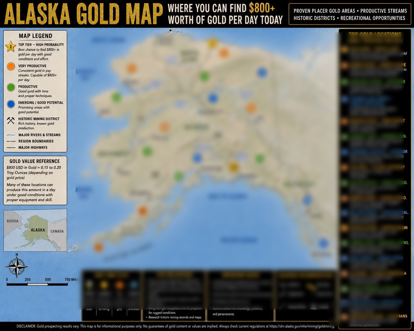 Current Map Where to Make $800 in Gold Daily Panning in Alaska & Make Big $