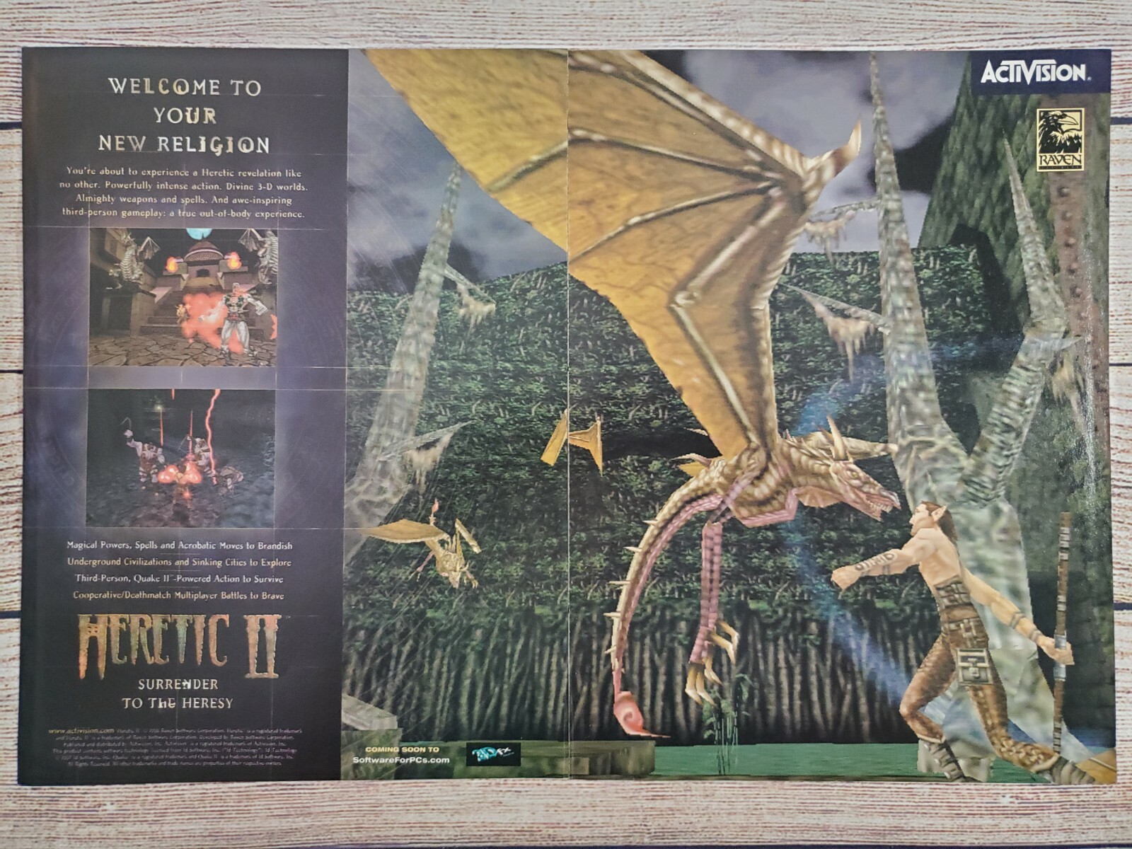 Heretic II 2 PC Game 1998 Double Page Big Box Vintage Promo Ad Art Print Poster 