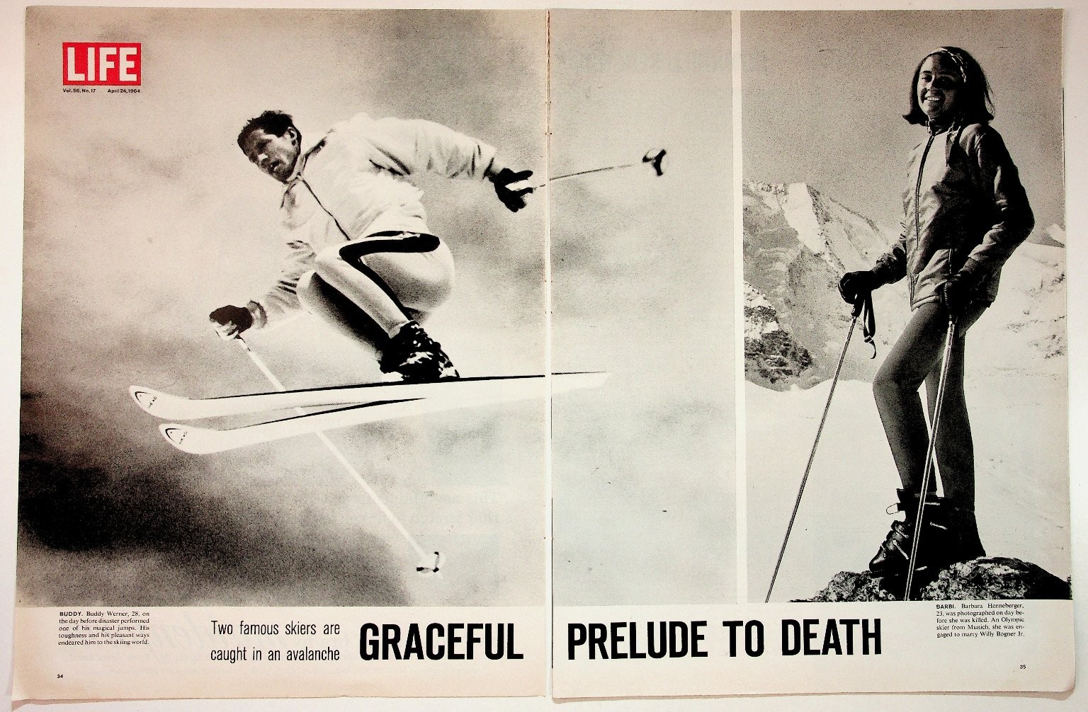 1964 LIFE Magazine Skiing Avalanche Buddy Werner Barbi Henneberger Article