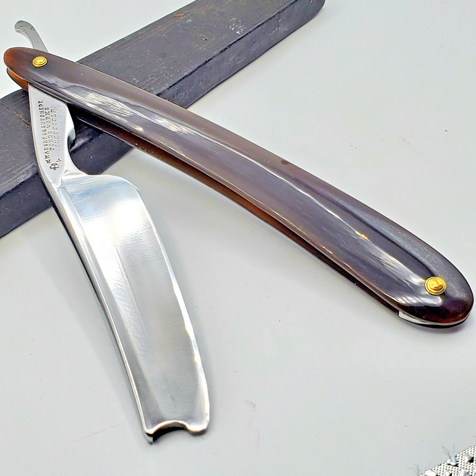 MARSHES & SHEPHERD Straight Razor Royal Stamp V♔R Intentionally Tapered RESTORED
