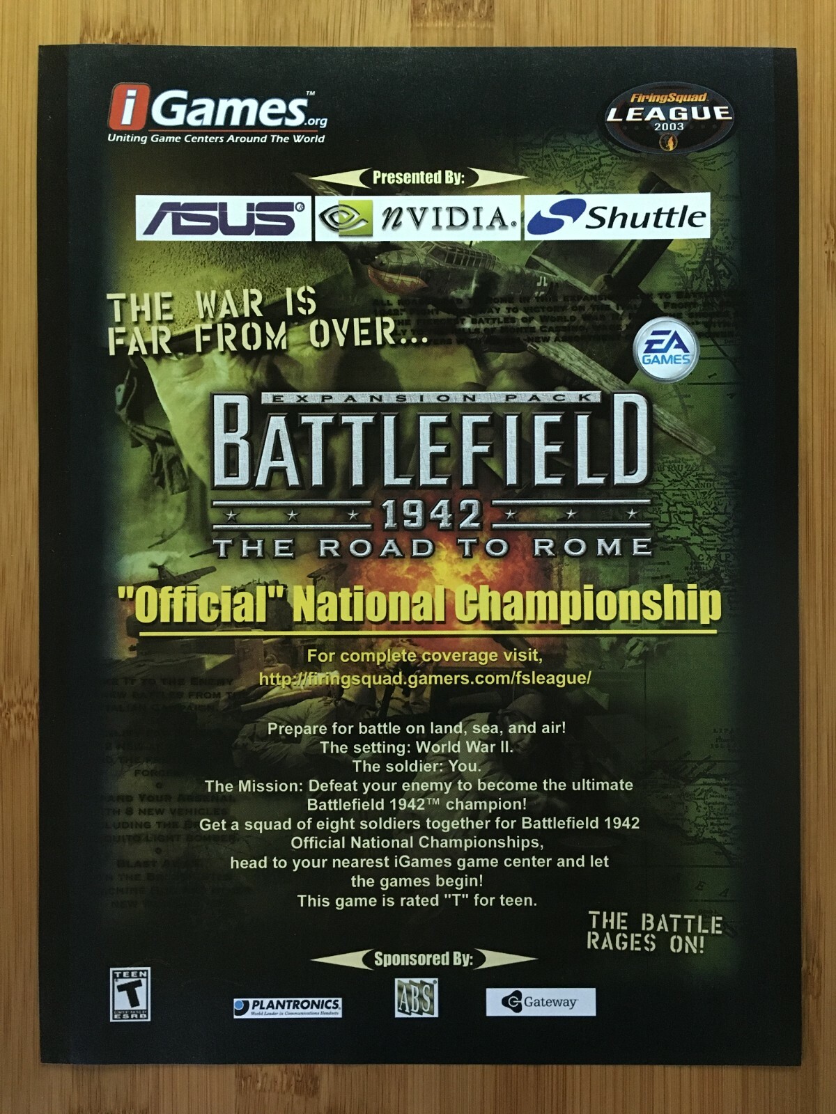 2003 Battlefield 1942 The Road to Rome Championship Print Ad/Poster Official Art