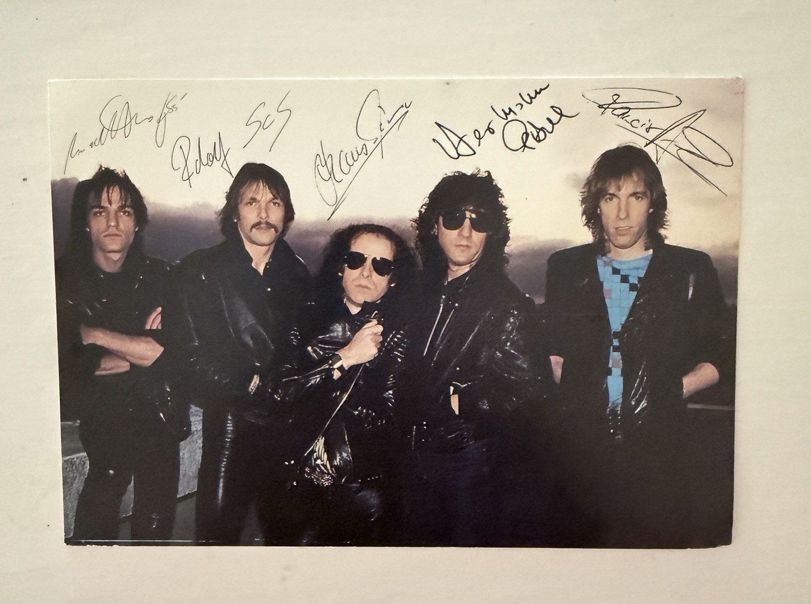 Vintage 1980s Scorpions Band Promo Photo Card - Pre-Printed Facsimile Autographs