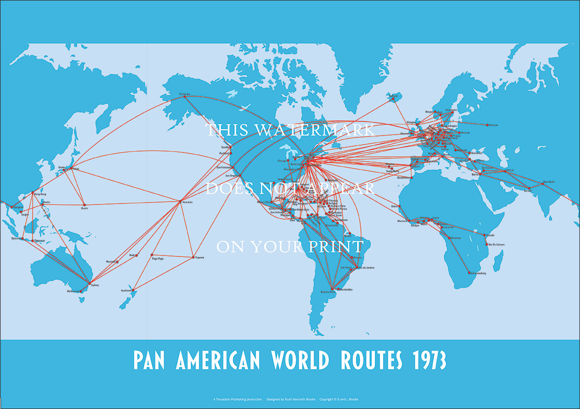 Pan American World Routes 1973 A1 Art Print – Route Map – 84 x 59 cm Poster
