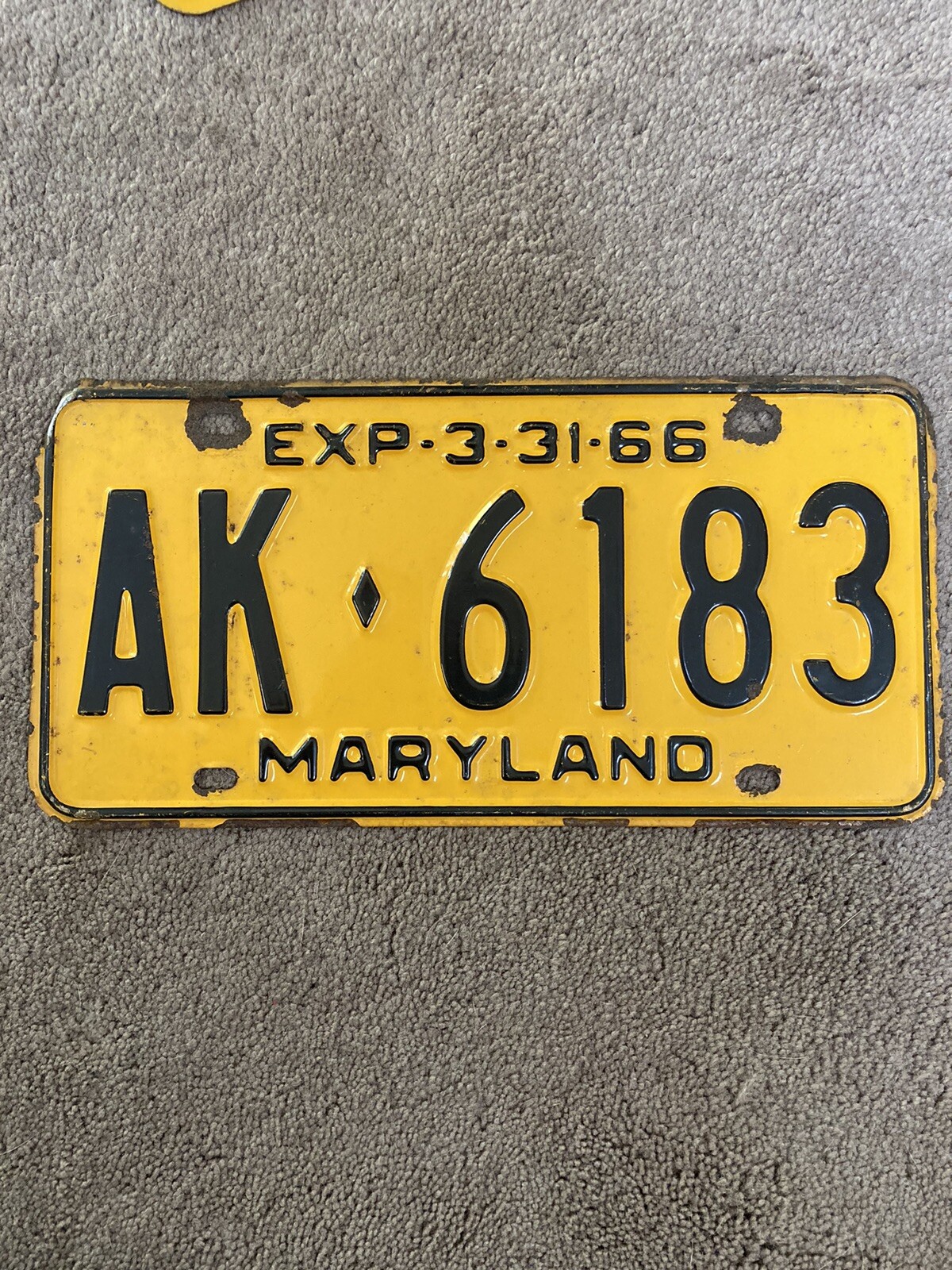 1966 Maryland  License Plate - AK 6183 - Very Nice
