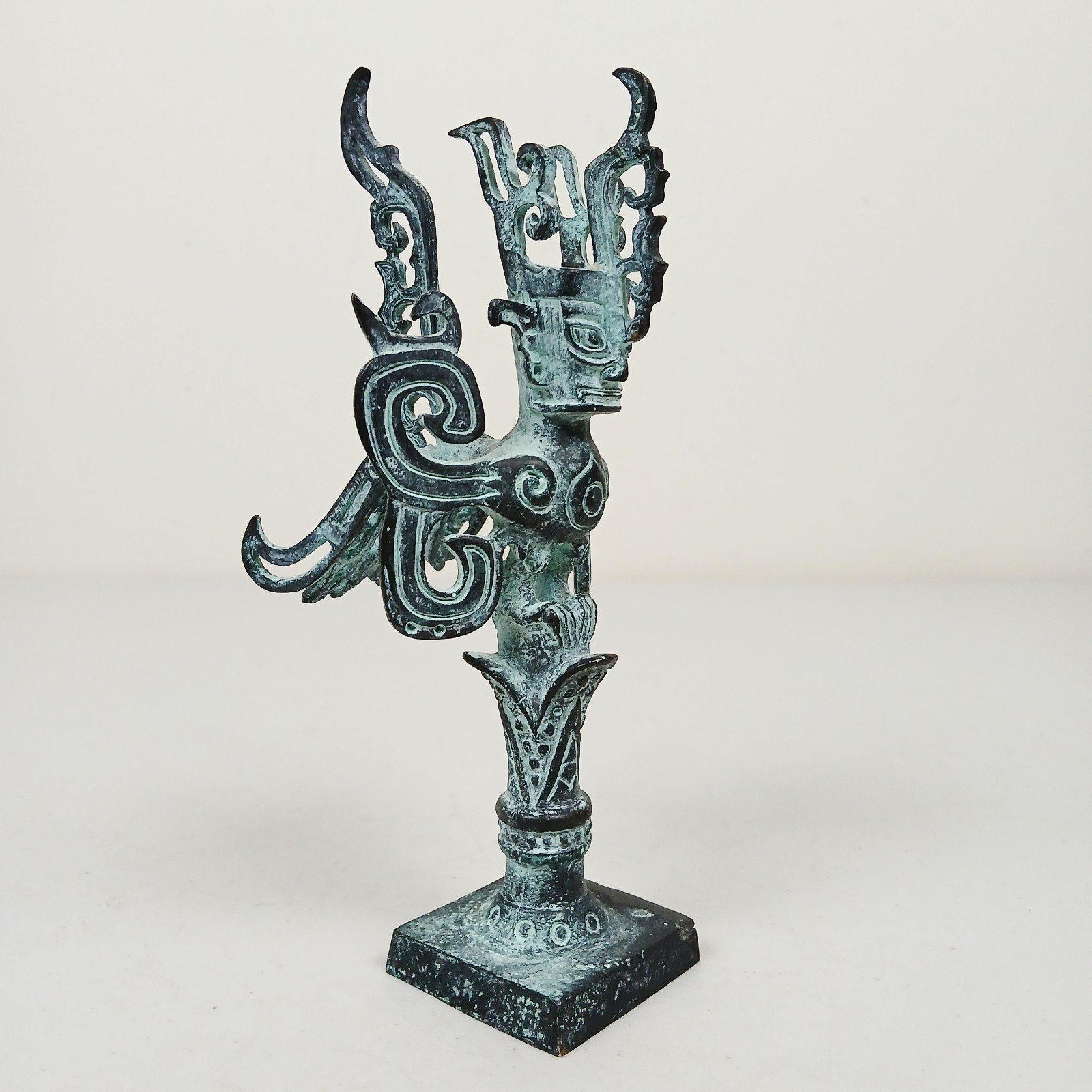 Vintage Chinese Bronze Sculpture Figurine Flying Man Human Headed Bird Totem