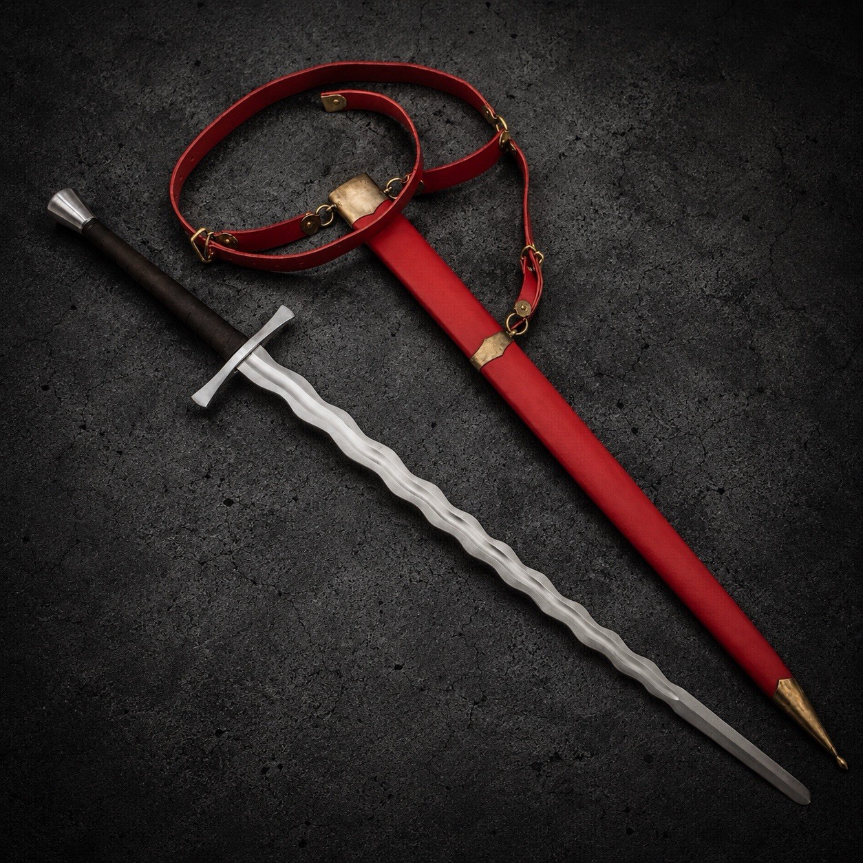Handmade medieval Flamberge Sword Replica | 5160 Spring Steel Arming Sword