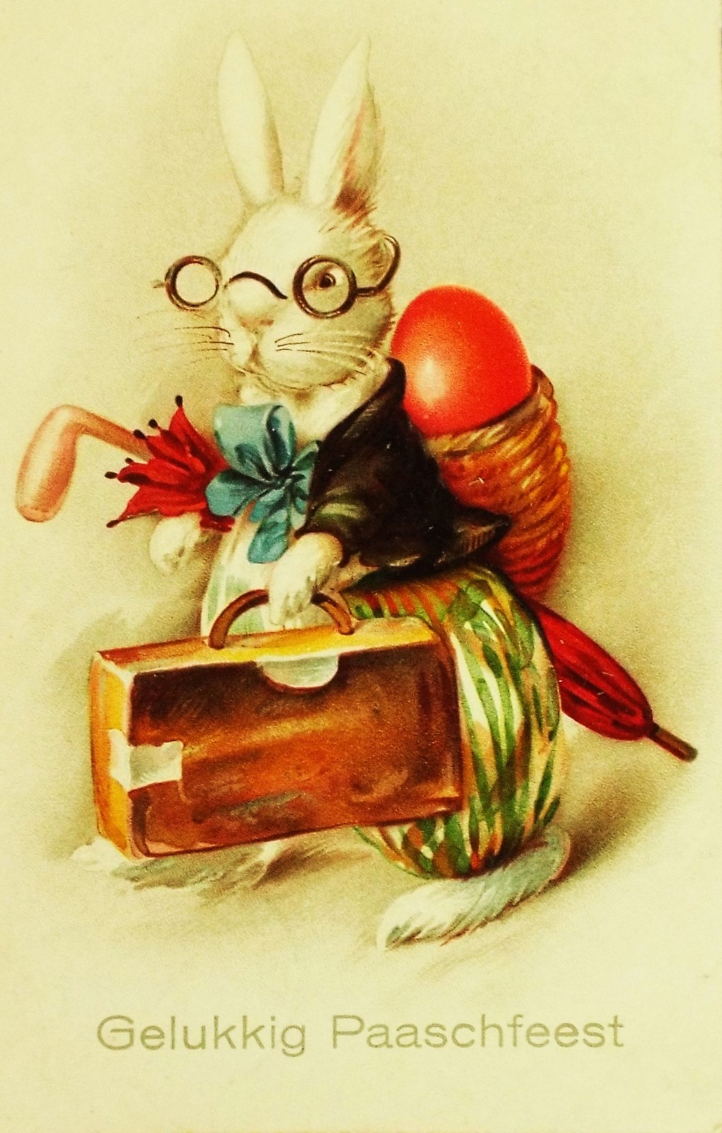 GORGEOUS FANTASY 1929 Clapsaddle Dressed White Rabbit Easter Eggs Germany Munich