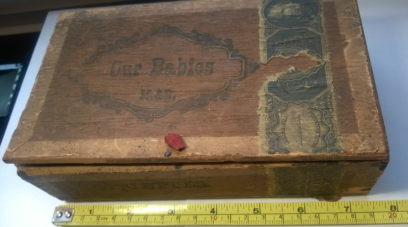 Antique Meyer & Raapke OUR BABIES Wood Cigar Box 1878 Tax Stamp Omaha Nebraska