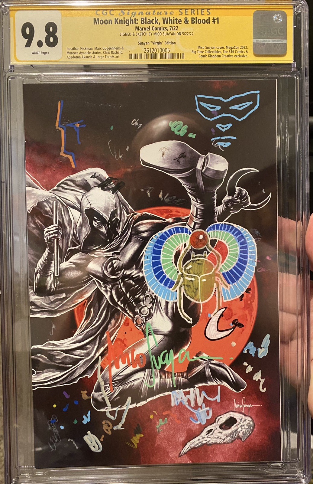 Moon Knight Black White & Blood #1 CGC 9.8 Signed Suayan Virgin Test/Remarques