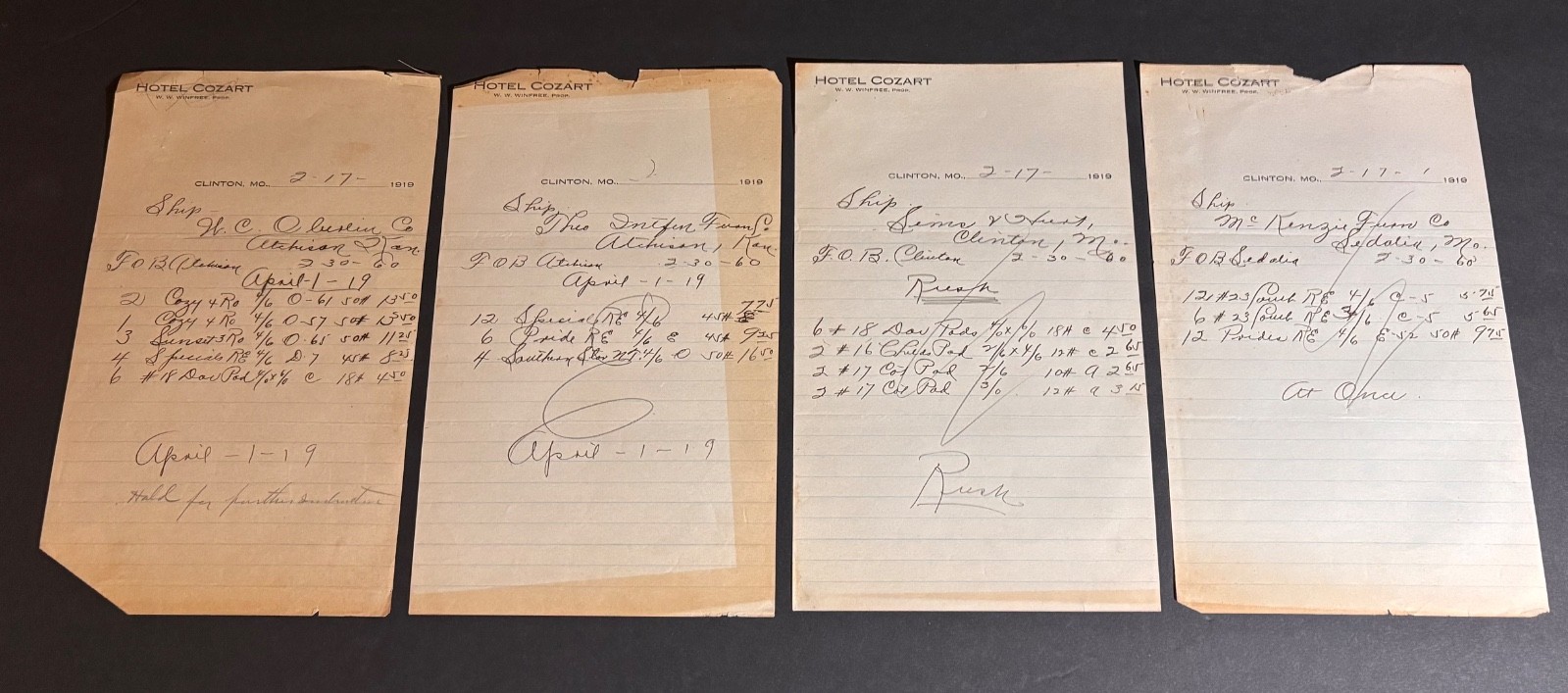1910s Clinton MO Missouri HOTEL COZART Antique Letter LETTERHEAD Stationery
