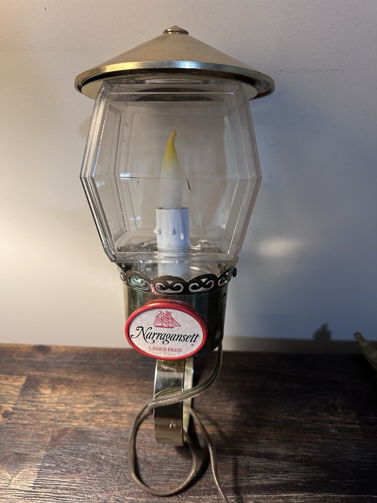 VINTAGE NARRAGANSETT BEER ELECTRIC CANDLE WALL LIGHT CLIPPER SHIP SIGN SCONCE