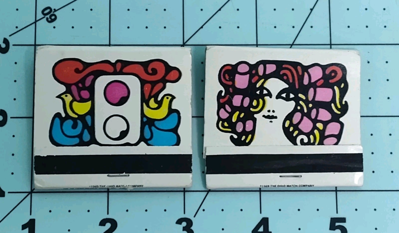 Vintage 1969 Ohio Match Co Pop Art Psychedelic Full Matchbooks Lot 2 Purple Tip