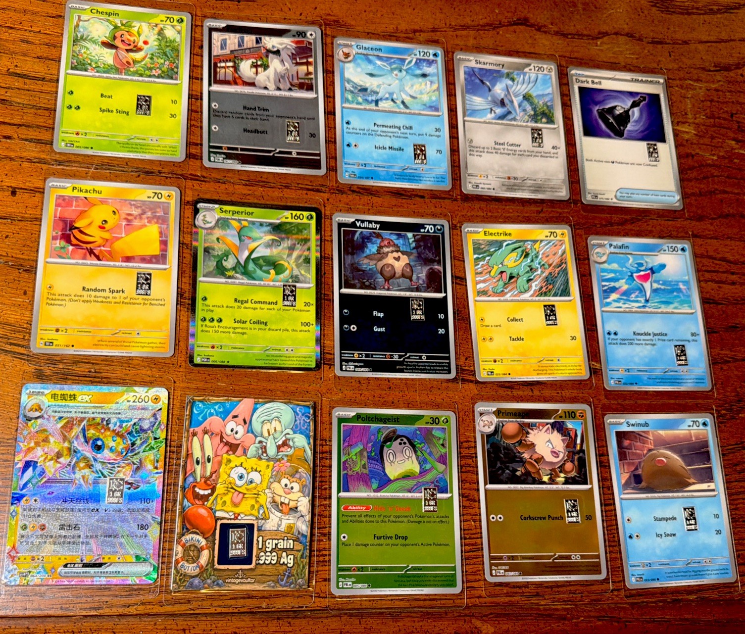 Pokémon Silver Grain Card Set – 15 Laminated Cards with 1 Grain .999 Silver Each