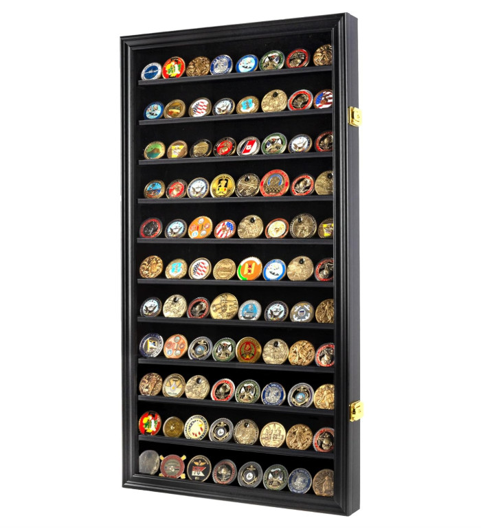 DisplayGifts Military Challenge Coin Display Case Poker Chips Holder Wall Cabine