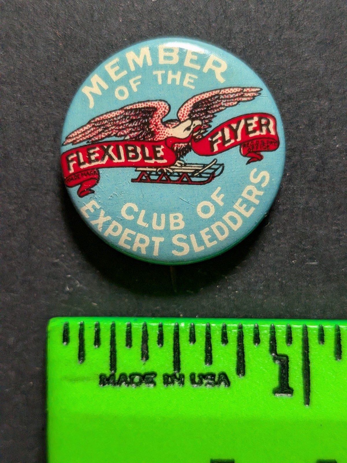 Vintage Flexible Flyer Club Expert Sledder Pinback Pin