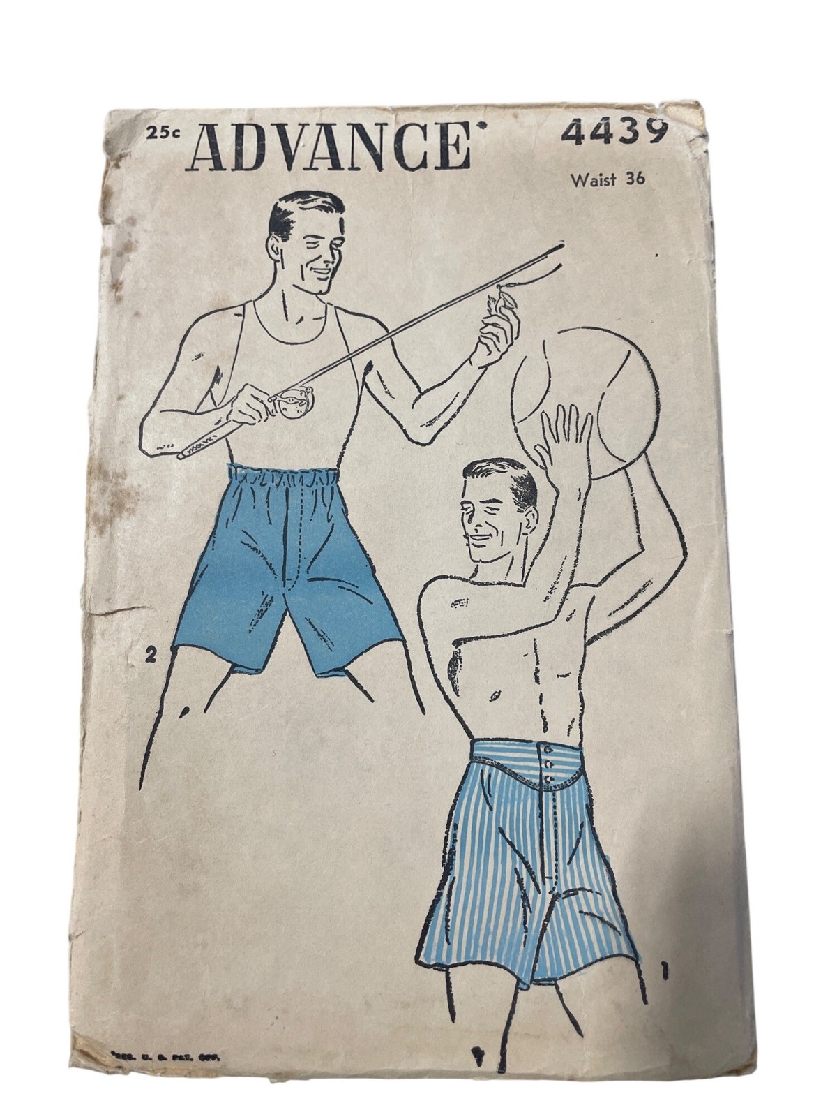 Vintage 40s Advance 4439 Sewing Pattern Waist 36 Men\'s Boxer Shorts Retro CUT 