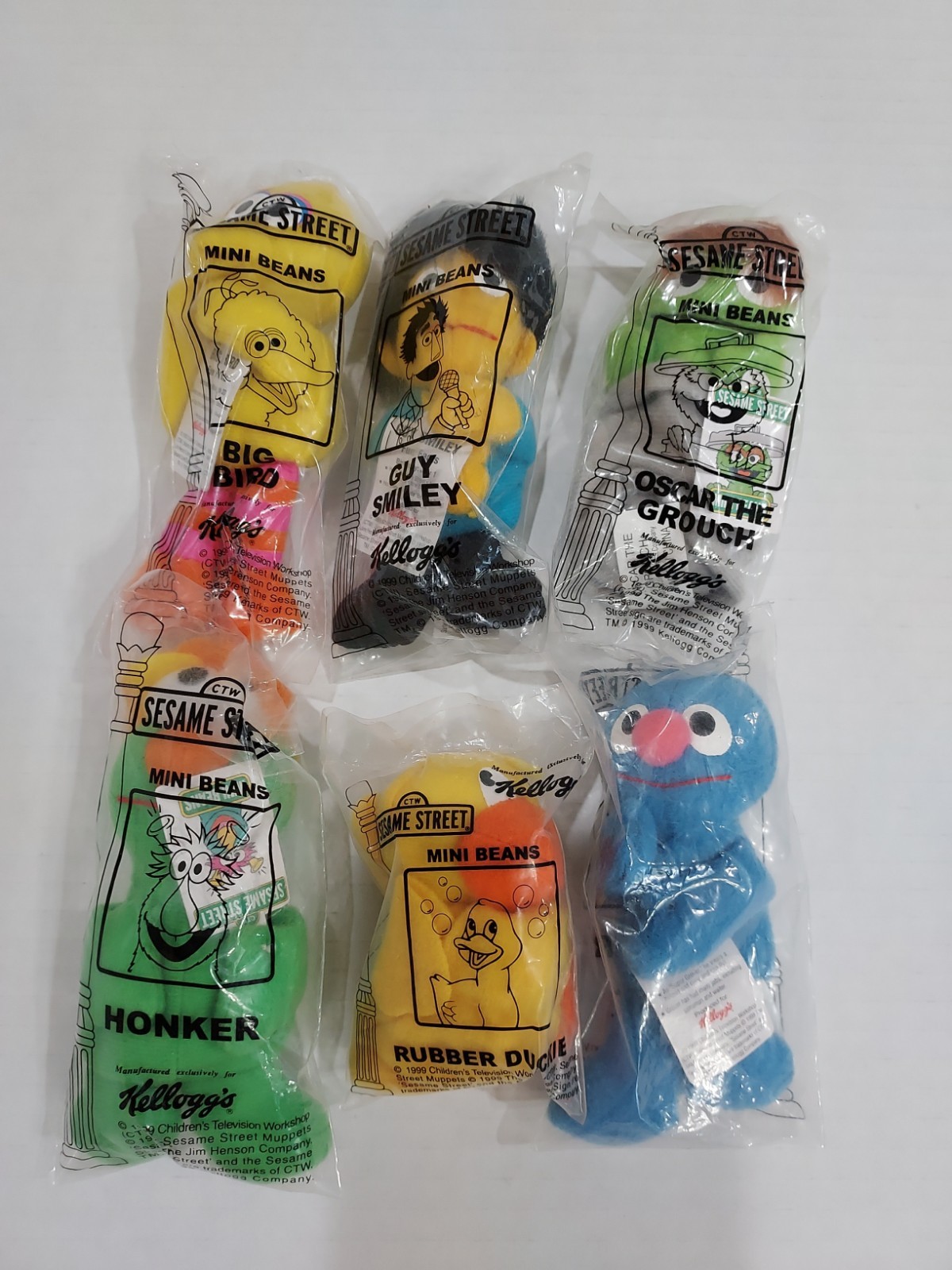 6  Vintage 1999 Kelloggs Sesame Street Mini Beans 4” Plush NEW  A-1