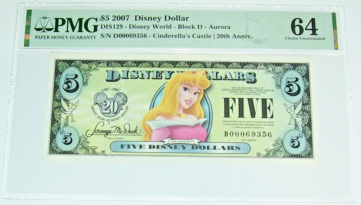 2007 $5 Sleeping Beauty Aurora PMG 64 EPQ Disney World (DIS129) 20th Anniversary