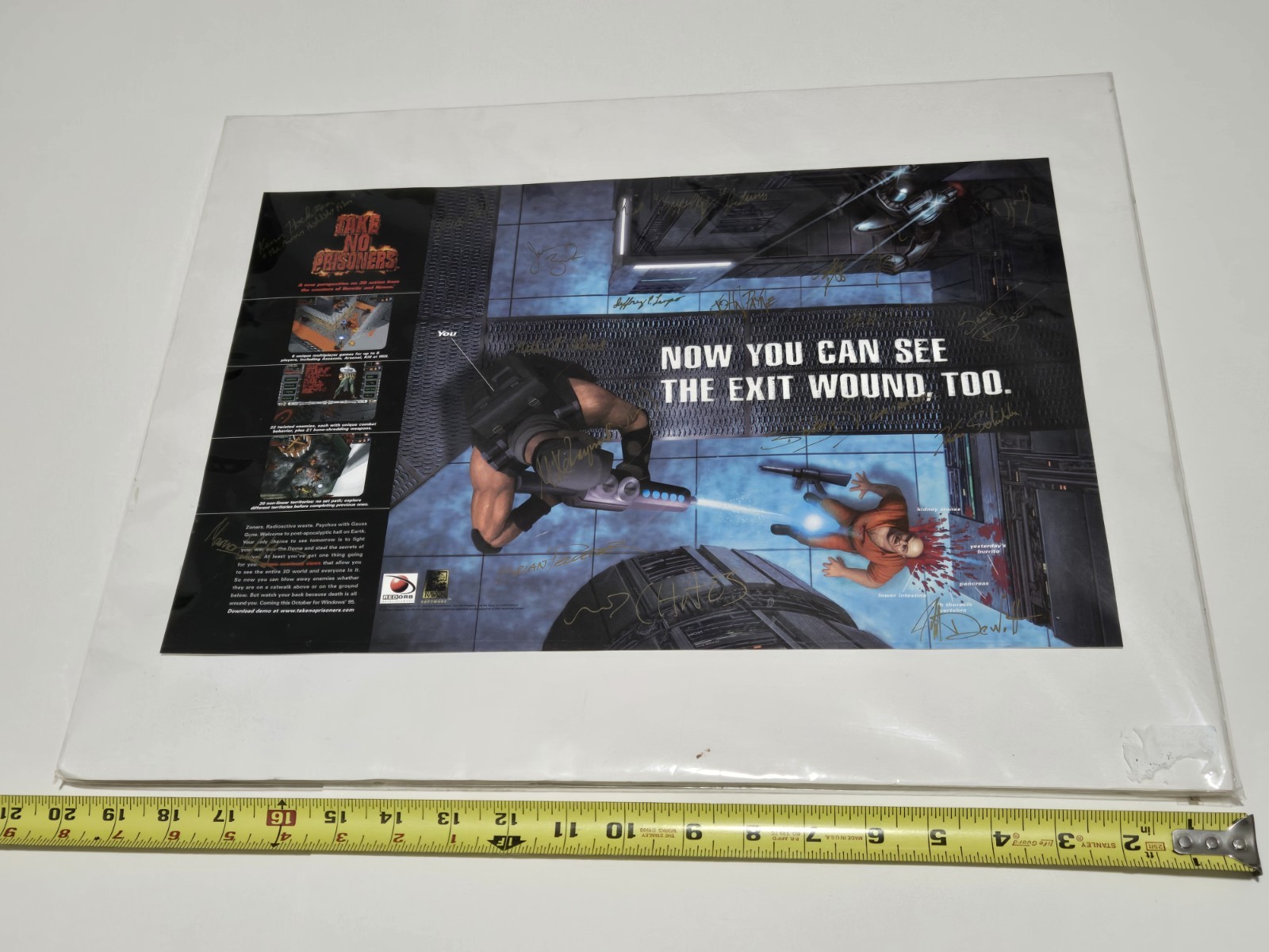 Vtg Take No Prisoners 1997 PC Game Poster Signed By Developers Creators OOAK